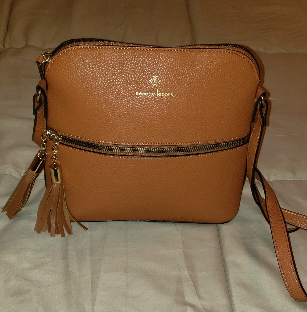 Nannet Lepore Tan Dome Crossbody Purse/Bag Vegan Leather